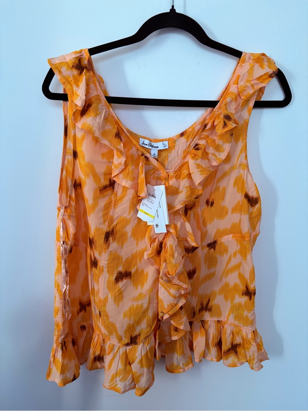 NWT Sam Edelman Sunshine Floral Orange Modal Ruffled Blouse - Medium